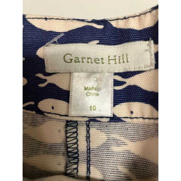 Garnet Hill Skirt 10 Navy Blue Fish Print Zip Woven *please read* - Picture 3 of 10